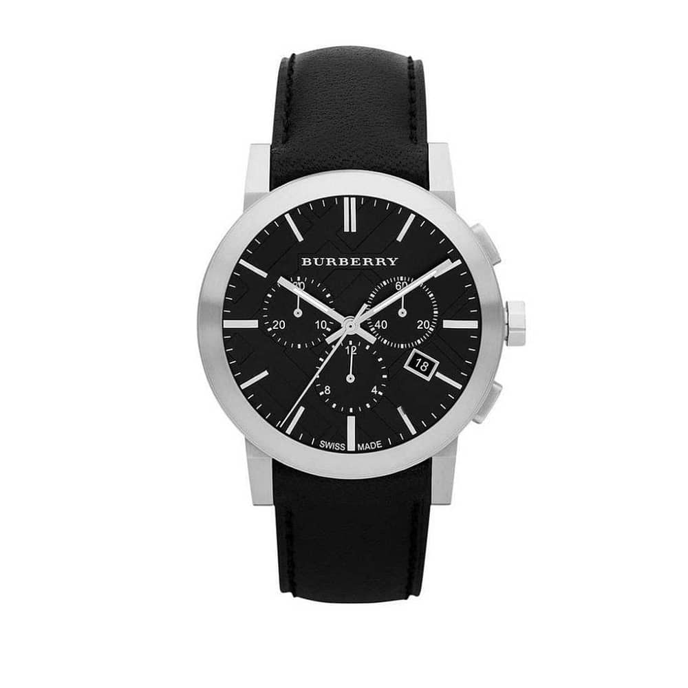 Burberry Men’s Chronograph Swiss Made Leather Strap Black Dial 42mm Watch BU9356