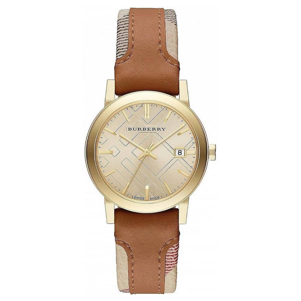 Burberry Women’s Swiss Made Leather Strap Gold Dial 34mm Watch BU9133