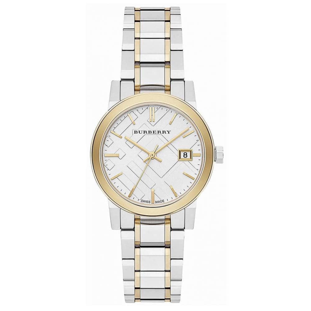 Burberry Women’s Swiss Made Quartz Two-Tone Stainless Steel Silver Dial 34mm Watch BU9115