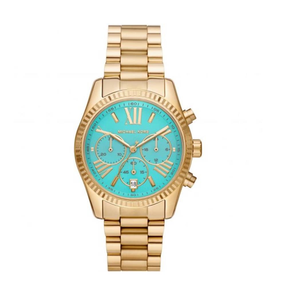 Michael Kors Women’s Quartz Gold Stainless Steel Sky Blue Dial 38mm Watch MK7216