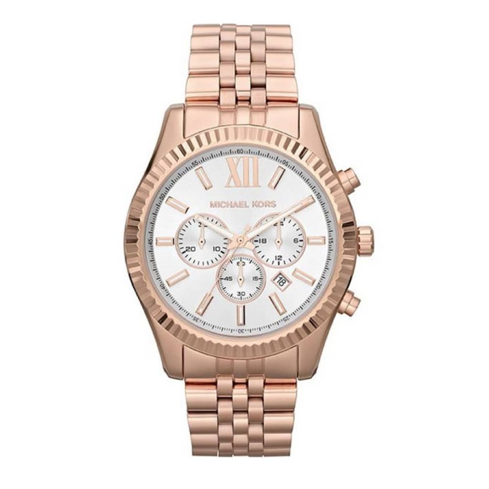 Michael Kors Women’s Quartz Rose Gold Stainless Steel Silver White Dial 45mm Watch MK8313