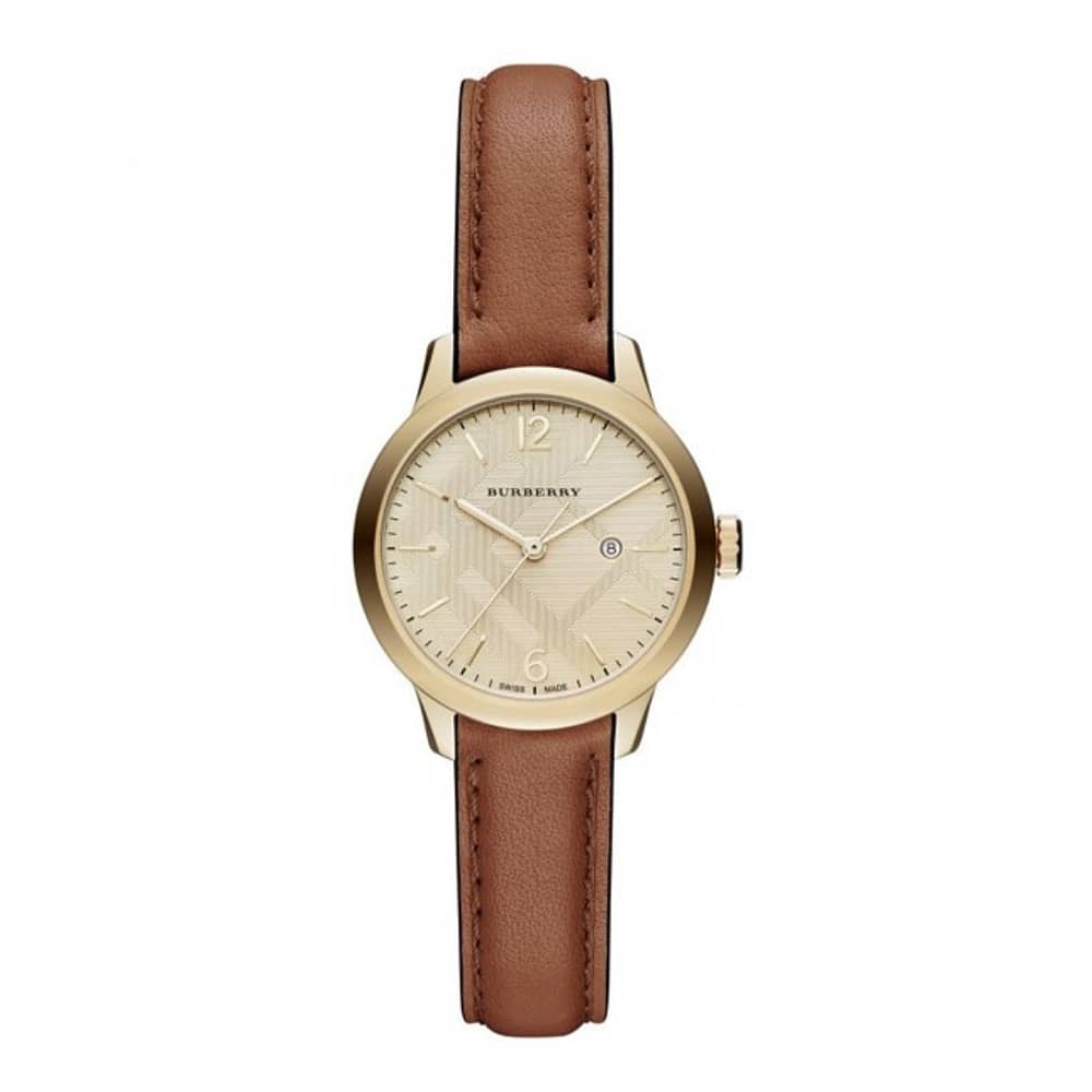 Burberry Women’s Swiss Made Leather Strap Gold Dial 32mm Watch BU10101