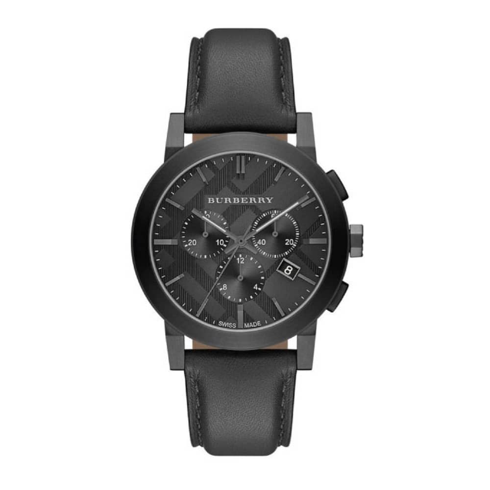 Burberry Men’s Swiss Made Leather Strap Dark Grey Check Stamped Dial 42mm Watch BU9364