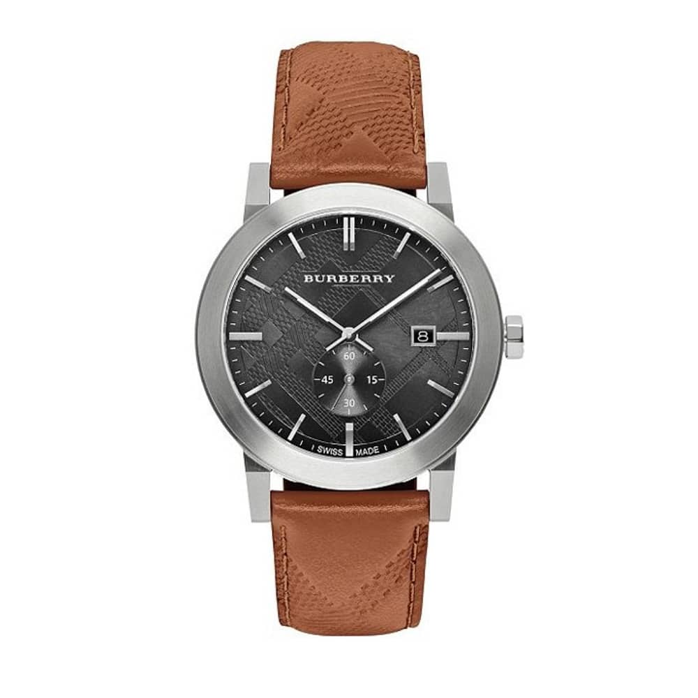 Burberry Men’s Swiss Made Leather Strap Black Dial 42mm Watch BU9905