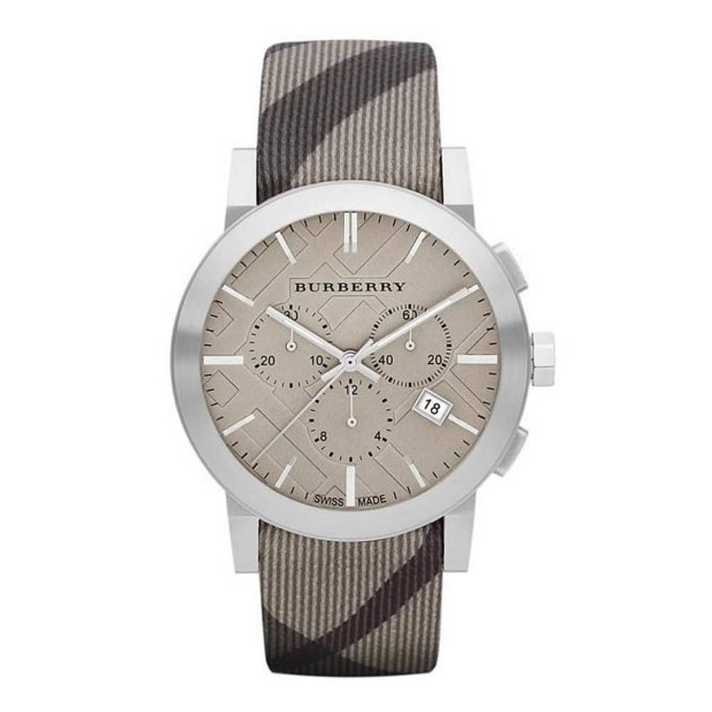 Burberry Men’s Leather Strap Brown Impressed Check Dial 42mm Watch BU9361