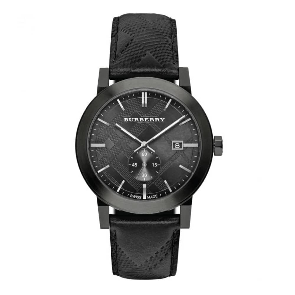 Burberry Men’s Swiss Made Quartz Black Leather Strap Black Dial 42mm Watch BU9906