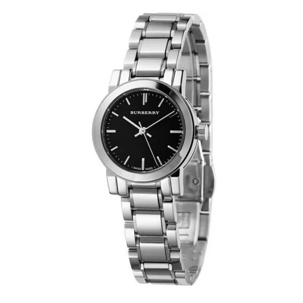 Burberry Women’s Swiss Made Quartz Silver Stainless Steel Black Dial 26mm Watch BU9201