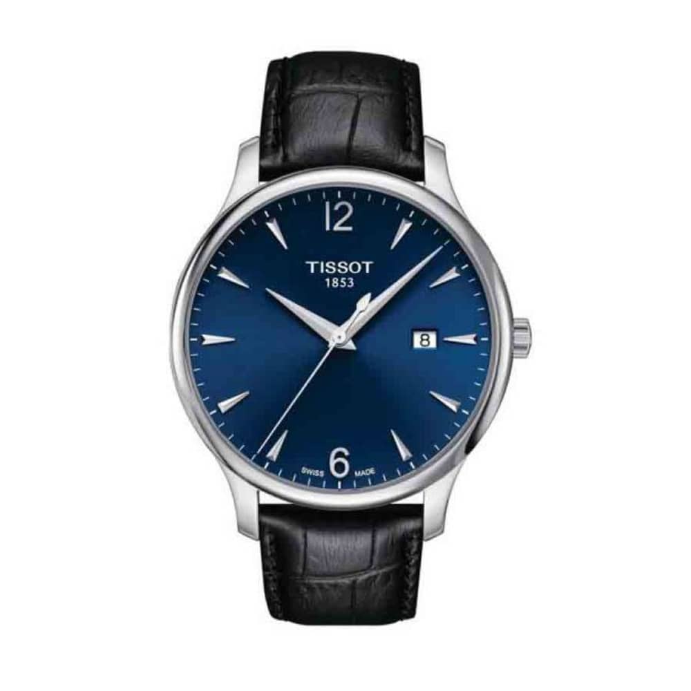 TISSOT Men’s Swiss Made Quartz Black Leather Strap Blue Dial 42mm Watch T063.610.16.047.00