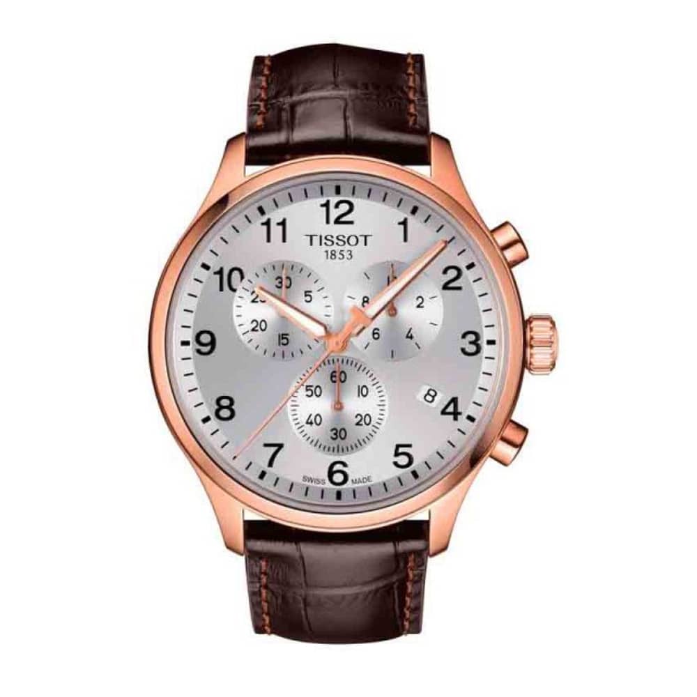 TISSOT Men’s Quartz Swiss Made Brown Leather Strap Silver Dial 45mm Watch T116.617.36.037.00