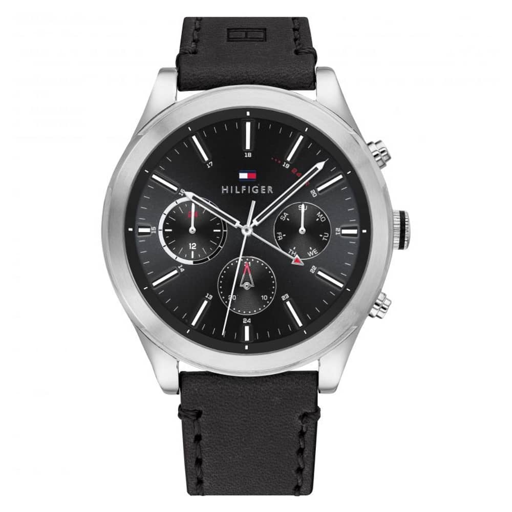 Tommy Hilfiger Men’s Quartz Black Leather Strap Black Dial 44mm Watch 1791740