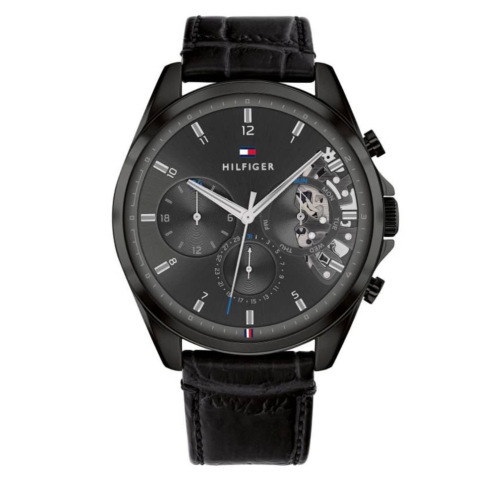 Tommy Hilfiger Men’s Quartz Leather Strap Black Dial 44mm Watch 1710452