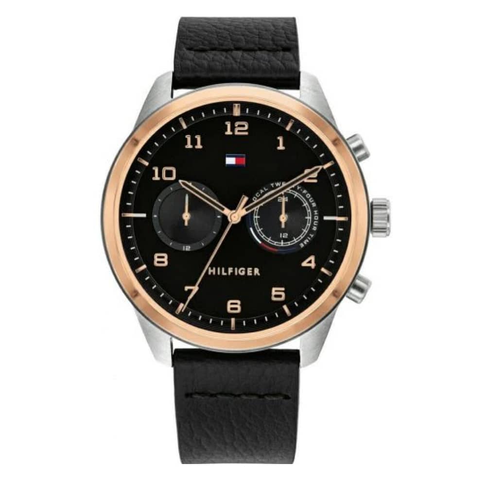 Tommy Hilfiger Men’s Quartz Leather Strap Black Dial 44mm Watch 1791786