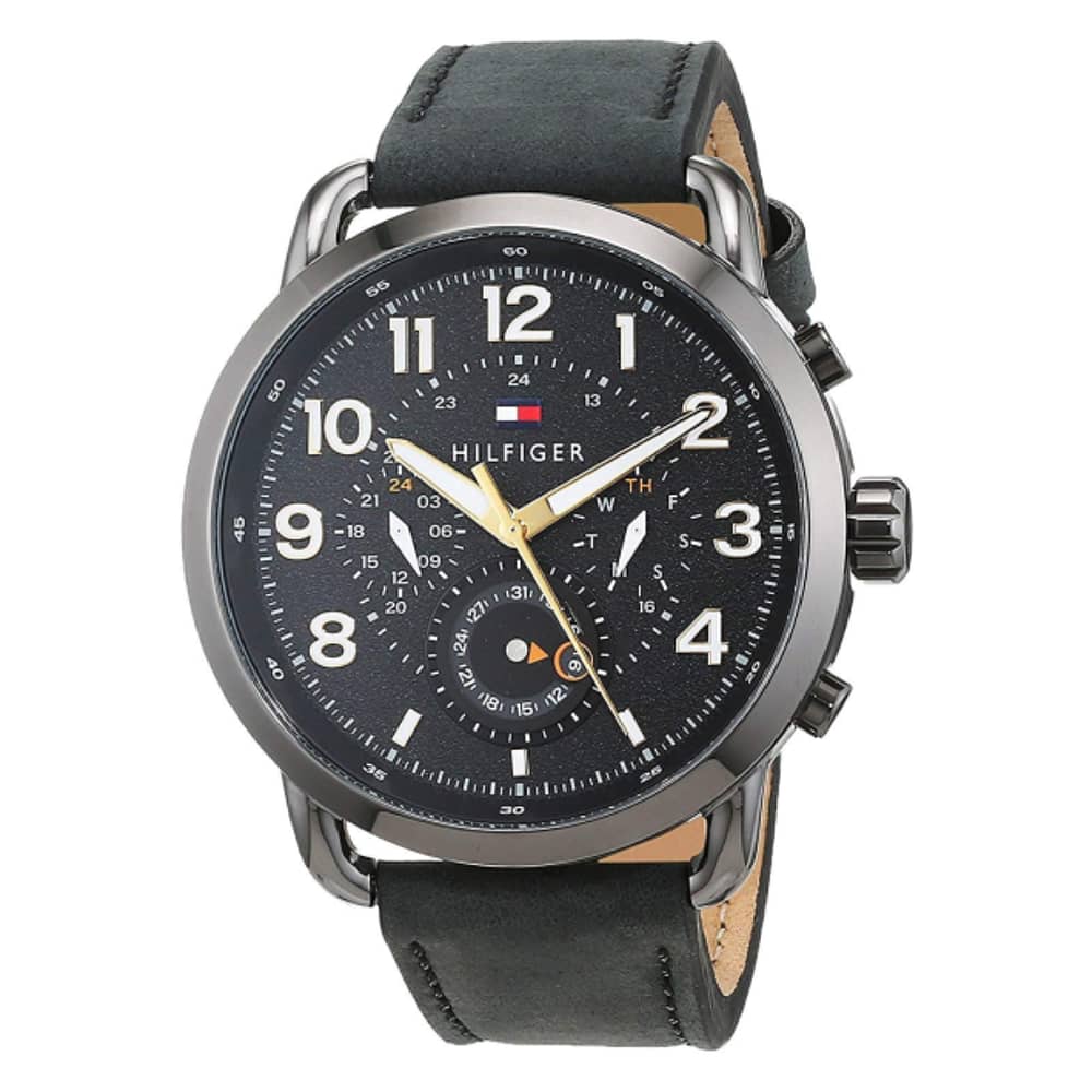 Tommy Hilfiger Men’s Quartz Leather Strap Black Dial 46mm Watch 1791426