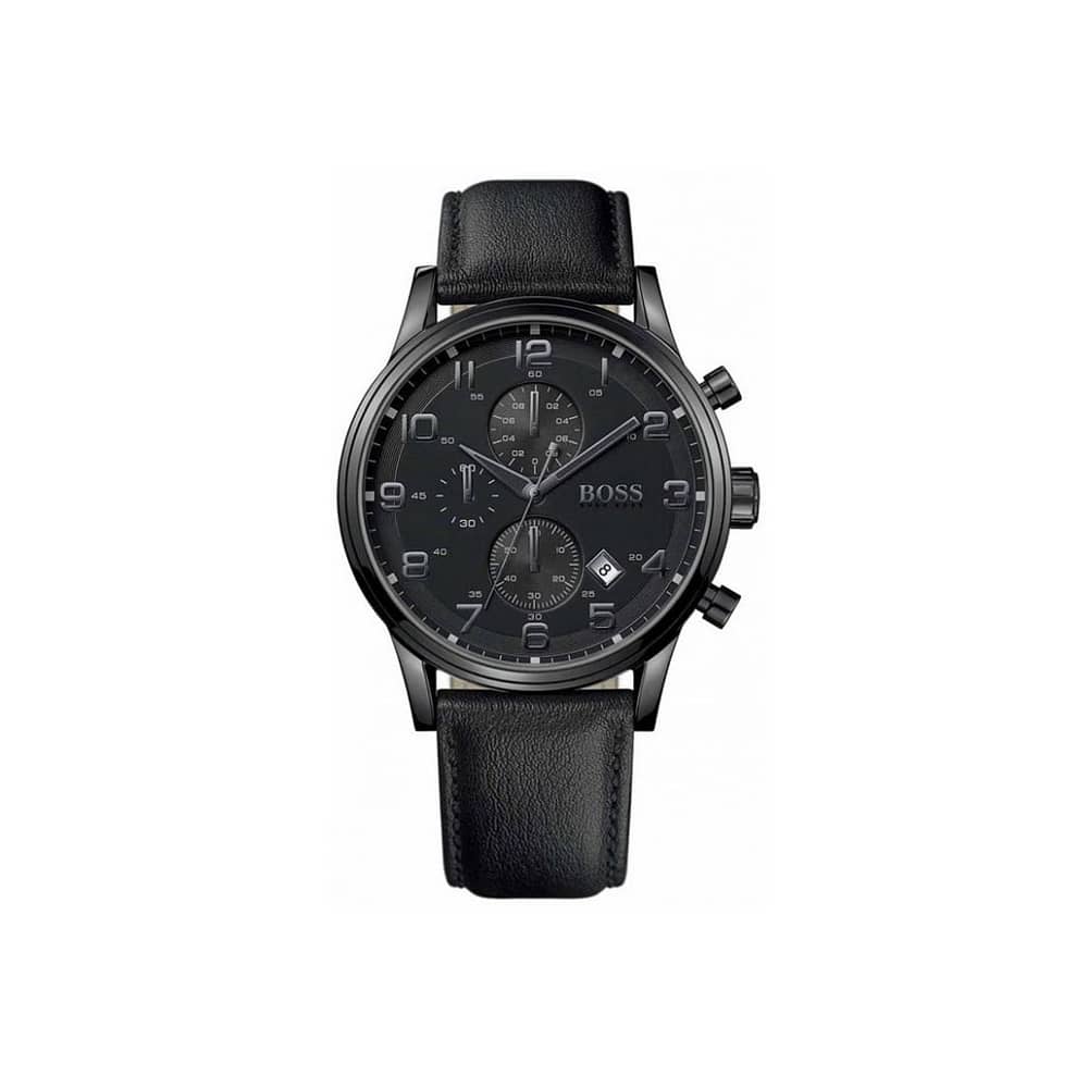 Hugo Boss Men’s Quartz Black Leather Strap Black Dial 44mm Watch 1512567