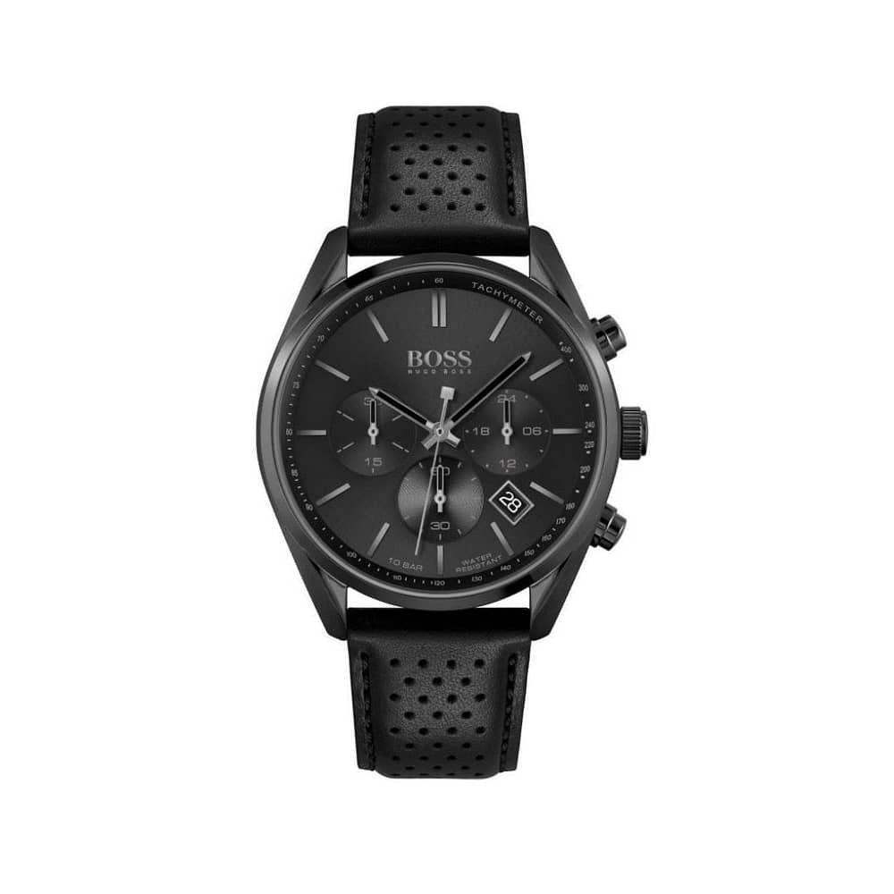 Hugo Boss Men’s Quartz Black Leather Strap Black Dial 44mm Watch 1513880