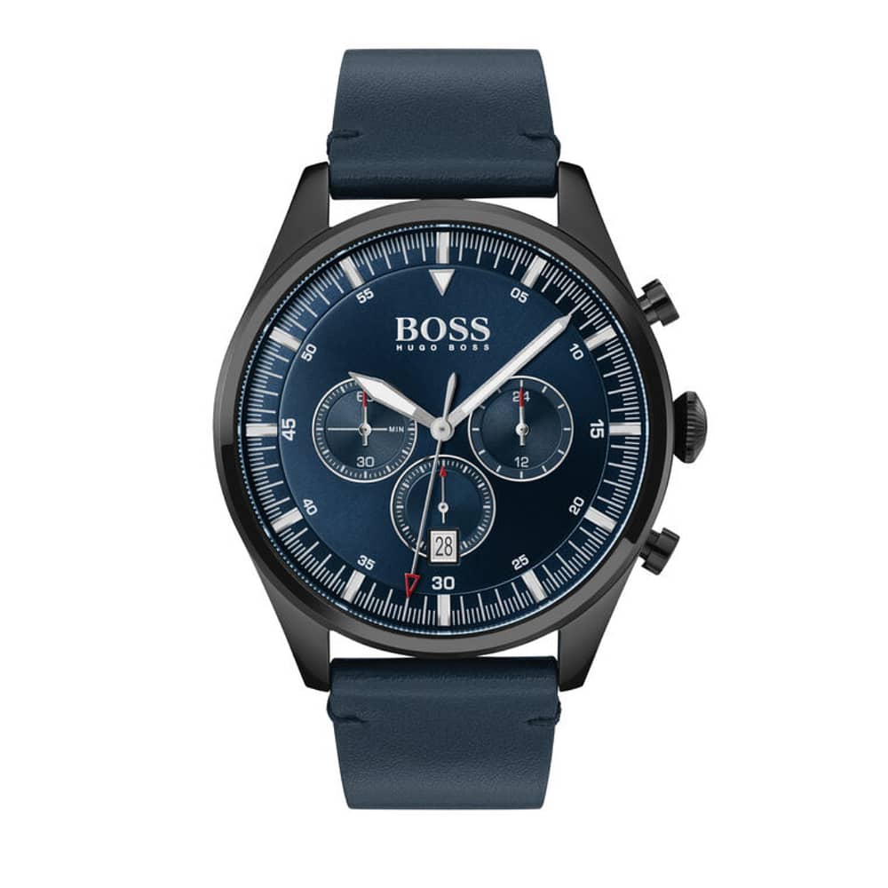 Hugo Boss Men’s Quartz Leather Strap Blue Dial 44mm Watch 1513711