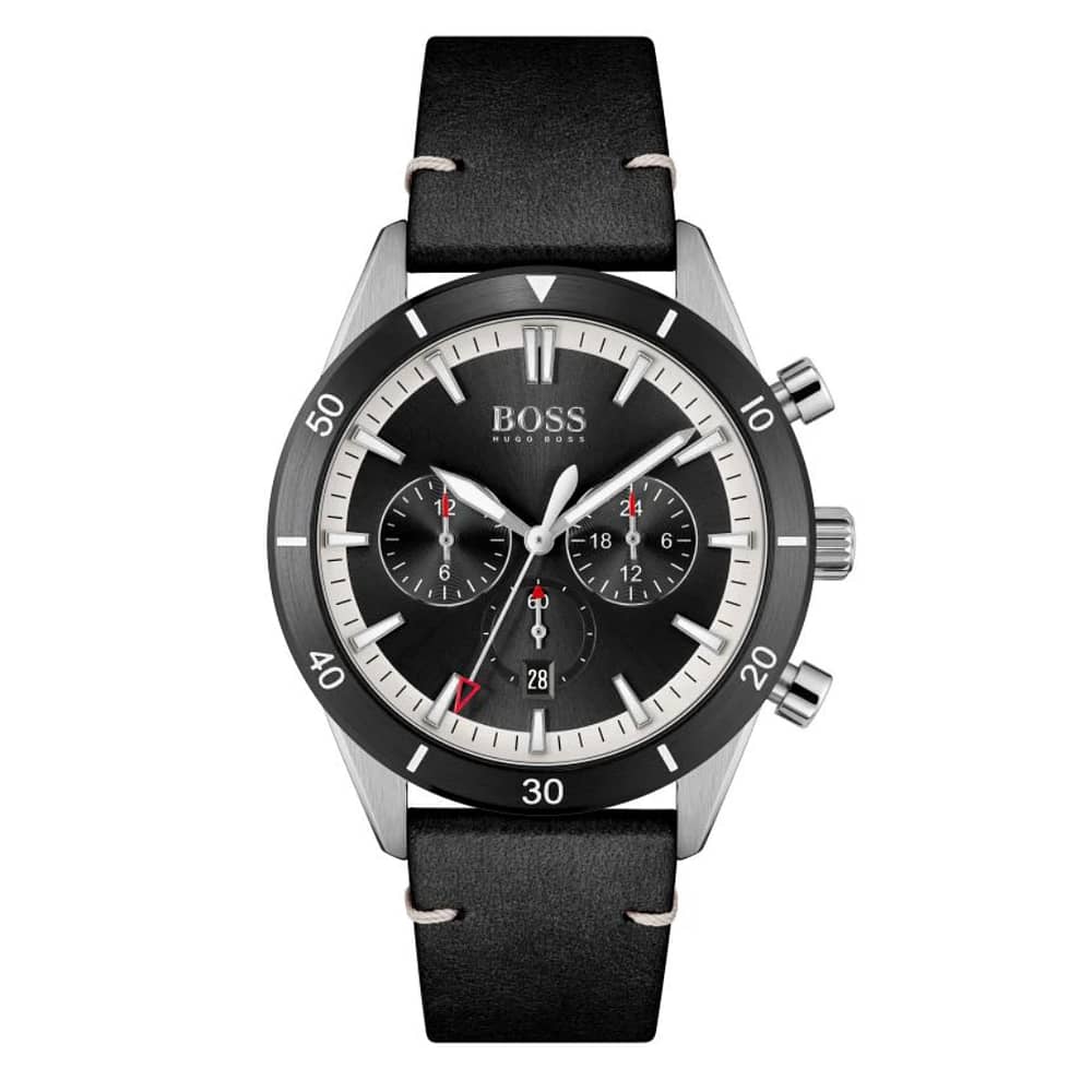 Hugo Boss Men’s Quartz Leather Strap Black Dial 44mm Watch 1513864