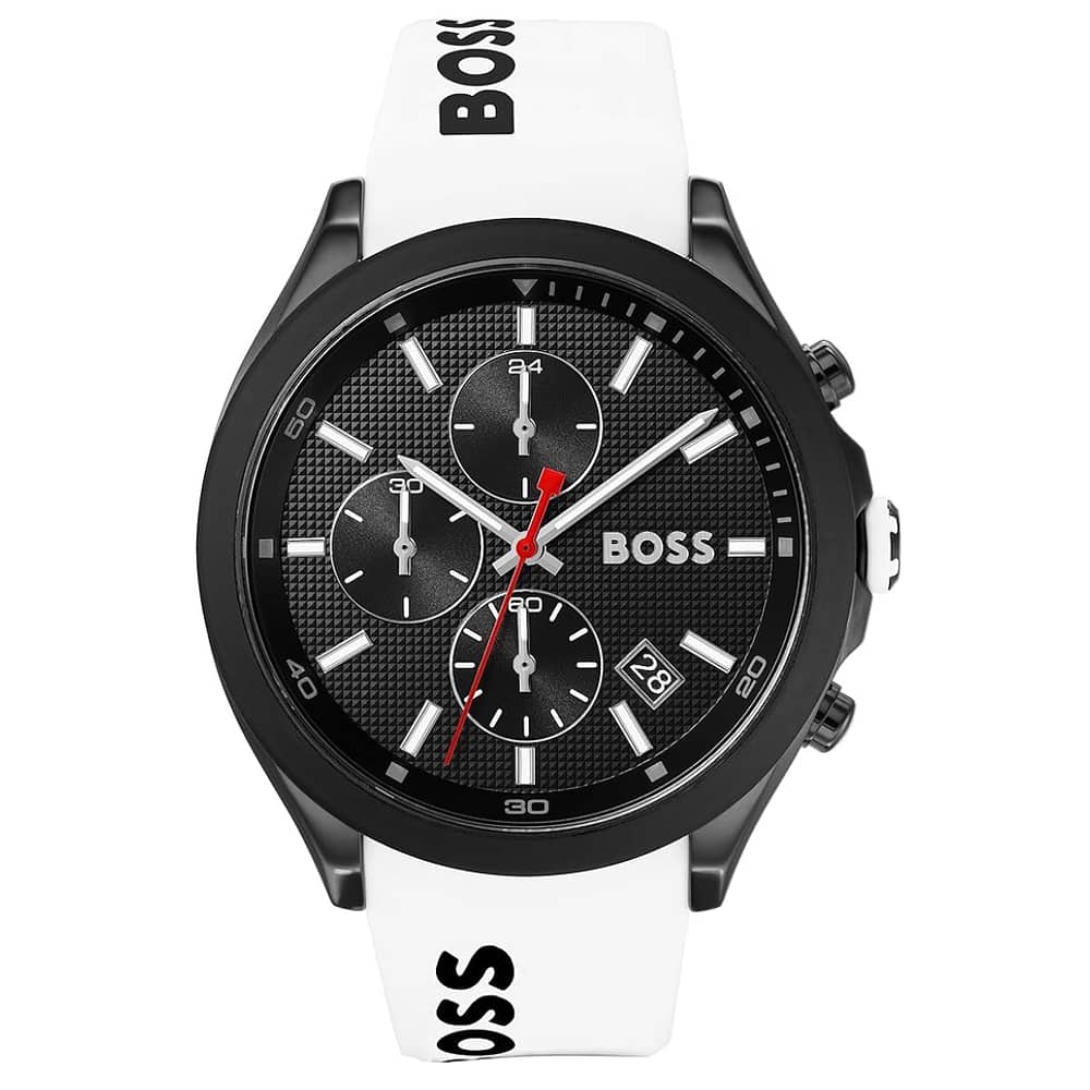 Hugo Boss Men’s Quartz White Silicone Strap Black Dial 44mm Watch 1513718