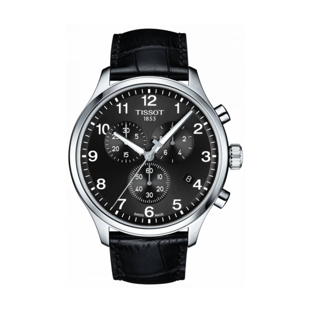TISSOT Men’s Swiss Made Quartz Black Leather Strap Black Dial 45mm Watch T116.617.16.057.00