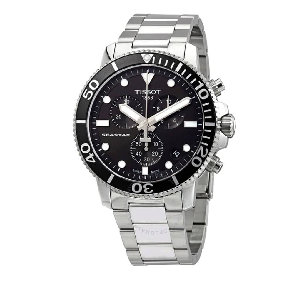 TISSOT Men’s Swiss Made Quartz Black Stainless Steel SilverDial 45mm Watch T120.417.11.051.00
