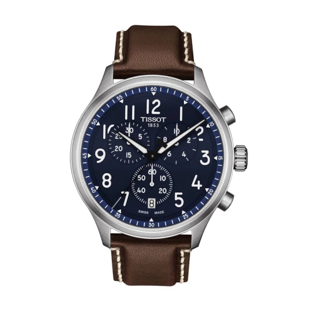 TISSOT Men’s Swiss Made Quartz Brown Leather Strap Blue Dial 45mm Watch T116.617.16.042.00
