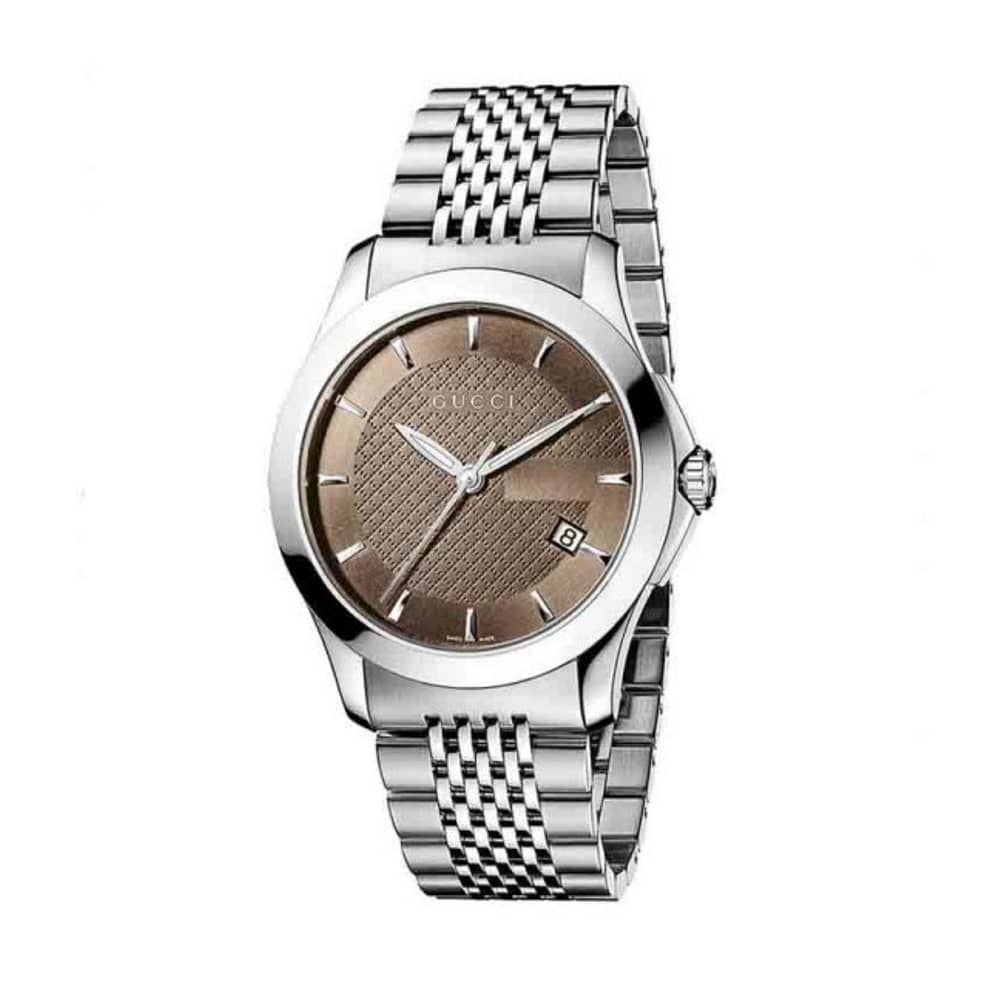 Gucci Men’s Analog Quartz Stainless Steel Brown Dial 38mm Watch YA126406