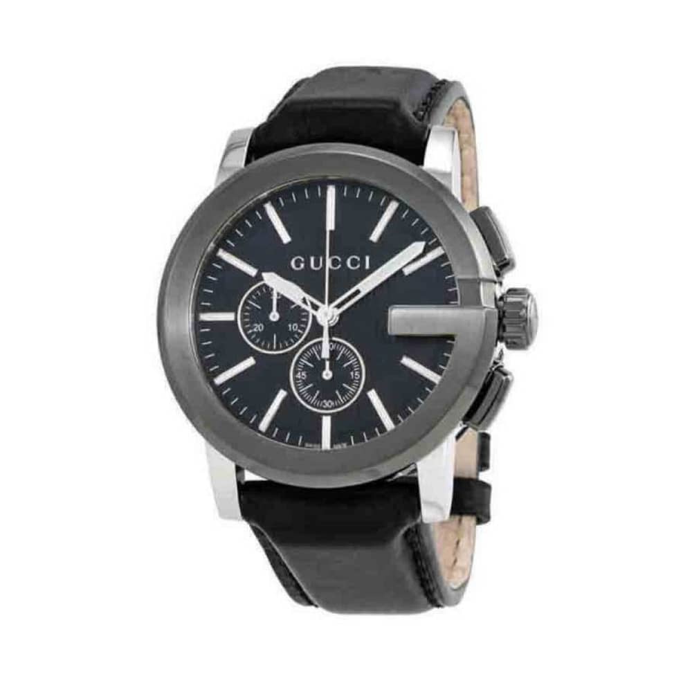 Gucci Men’s Swiss Made Quartz Leather Strap Black Dial 44mm Watch YA101205