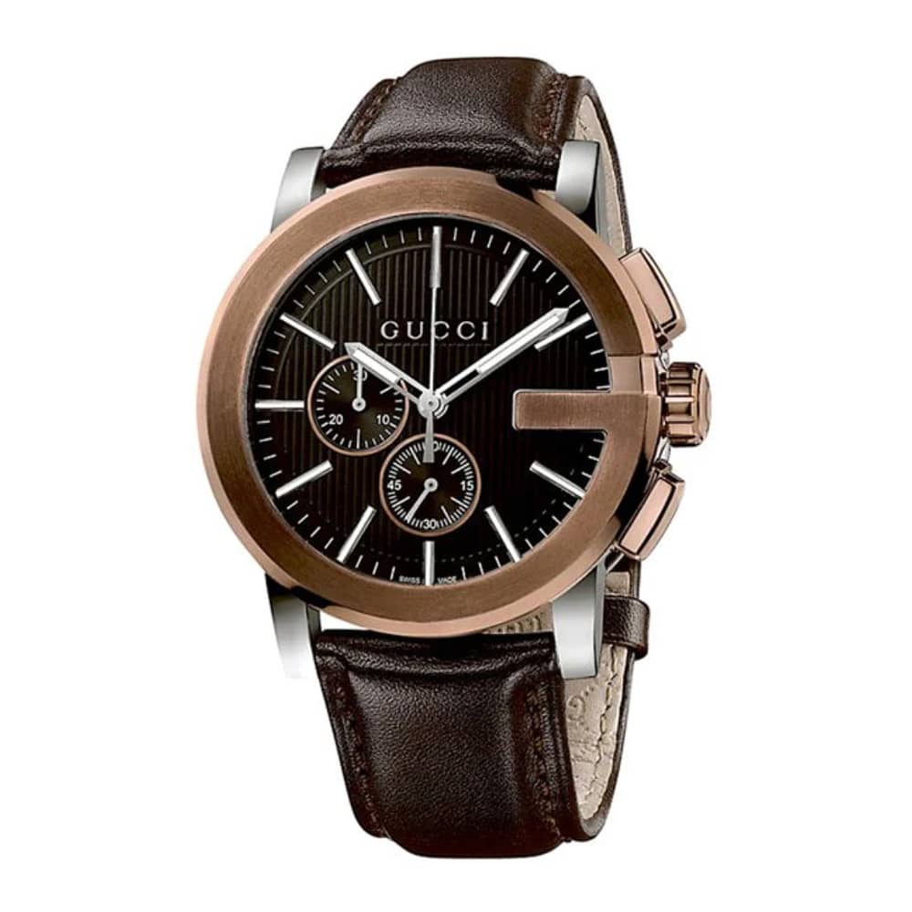 Gucci Men’s Swiss Made Quartz Leather Strap Black Dial 44mm Watch YA101202