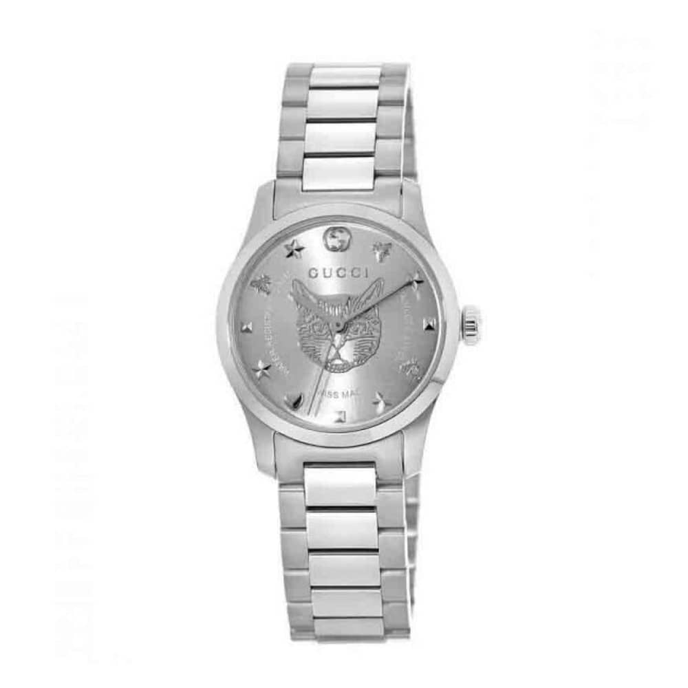 Gucci Women’s Swiss Made Quartz Silver Stainless Steel Silver Dial 27mm Watch YA126595