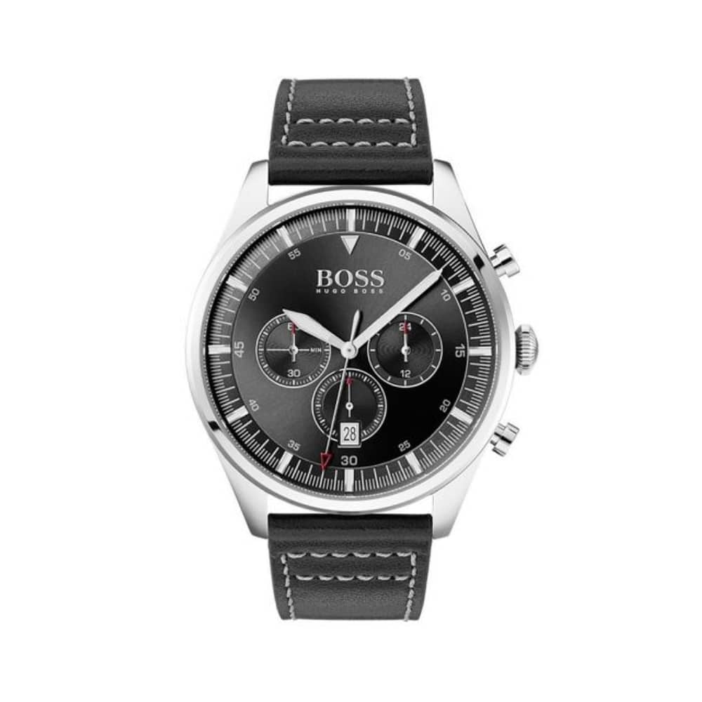 Hugo Boss Men’s Chronograph Leather Strap Black Dial 44mm Watch 1513708