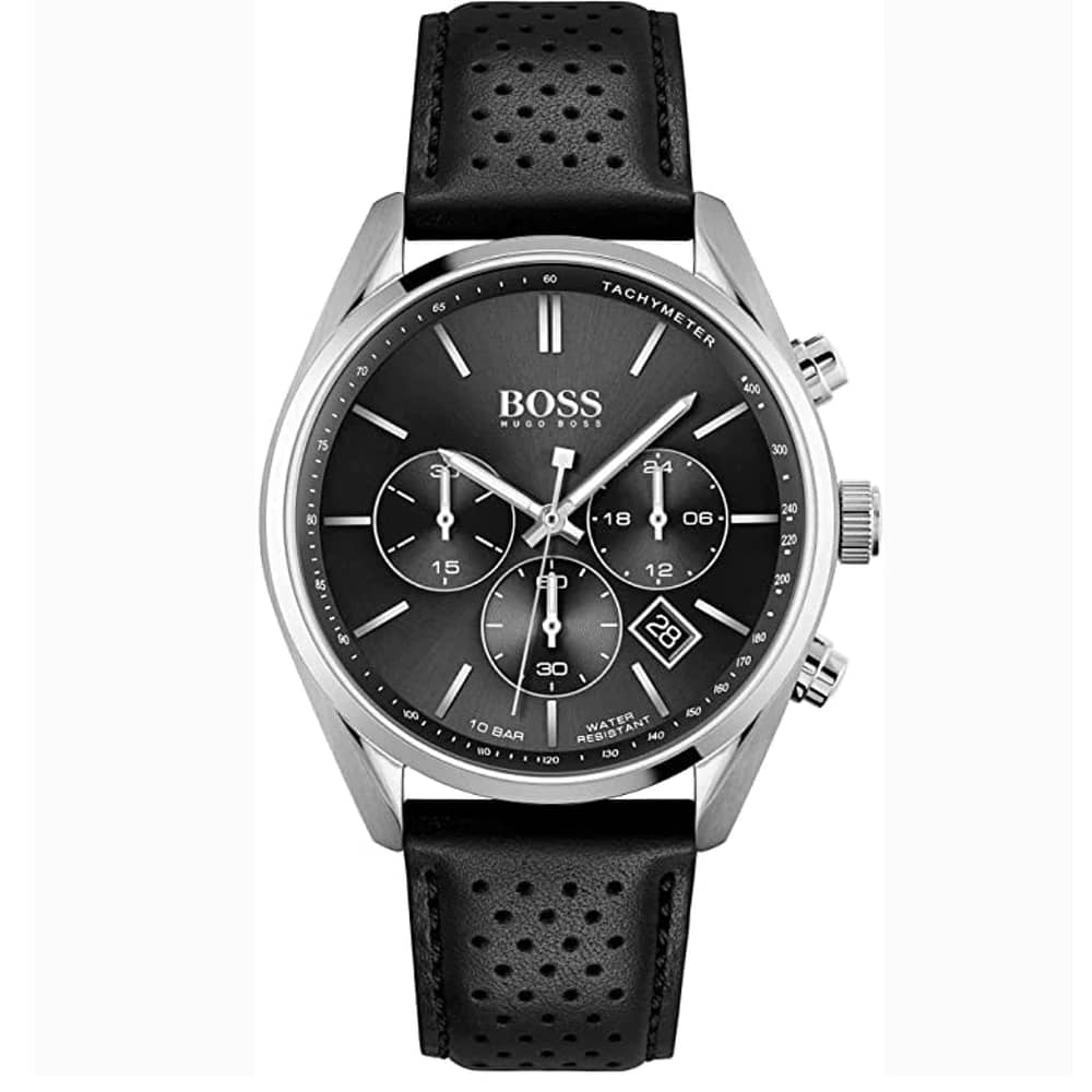 Hugo Boss Men’s Quartz Leather Strap Black Dial 44mm Watch 1513816