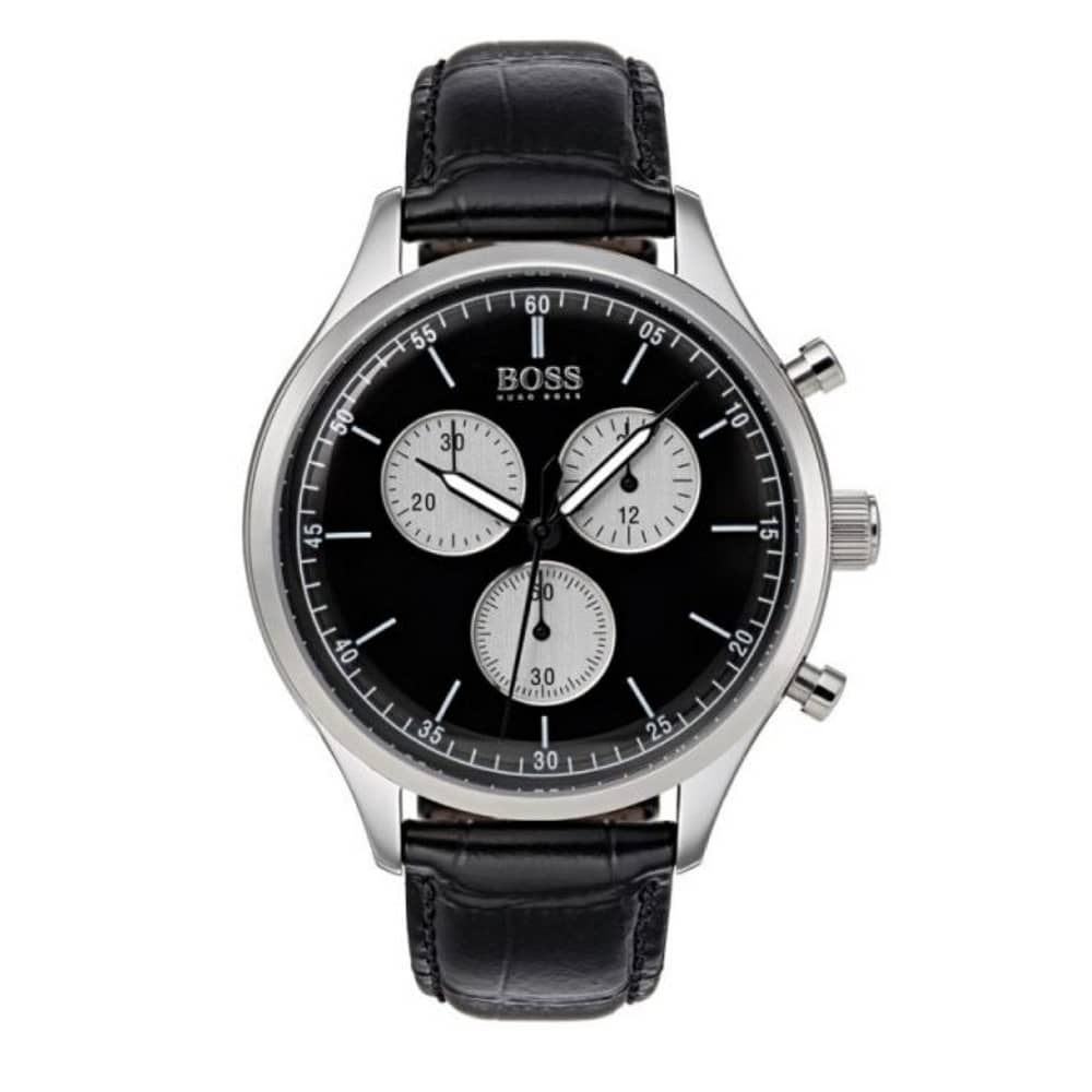 Hugo Boss Men’s Quartz Black Leather Strap Black Dial 43mm Watch 1513543