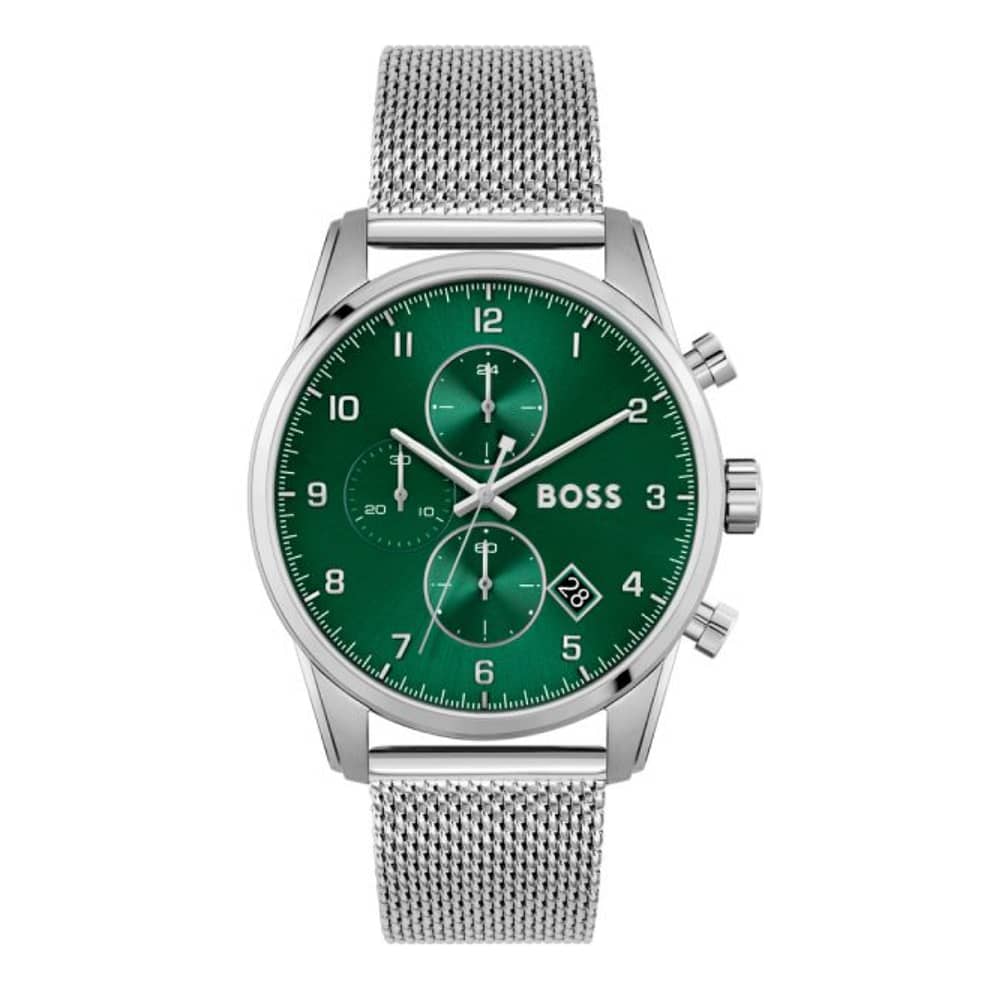Hugo Boss Men’s Quartz Silver Stainless Steel Green Dial 44mm Watch 1513938
