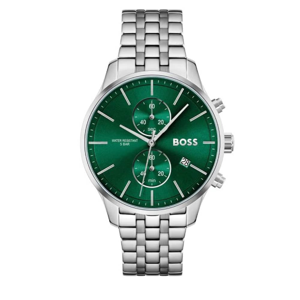 Hugo Boss Men’s Quartz Silver Stainless Steel Green Dial 42mm Watch 1513975