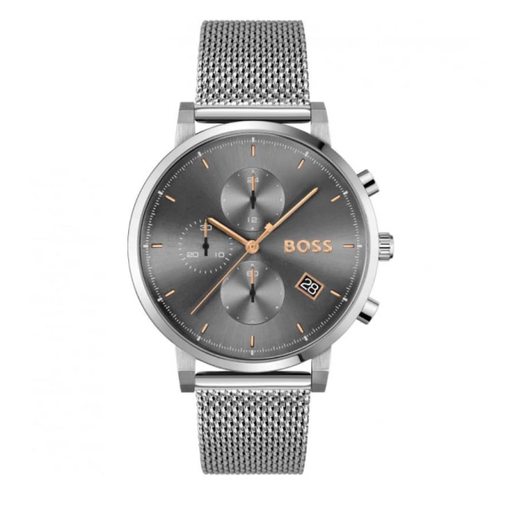 Hugo Boss Men’s Quartz Silver Stainless Steel Grey Dial 43mm Watch 1513807