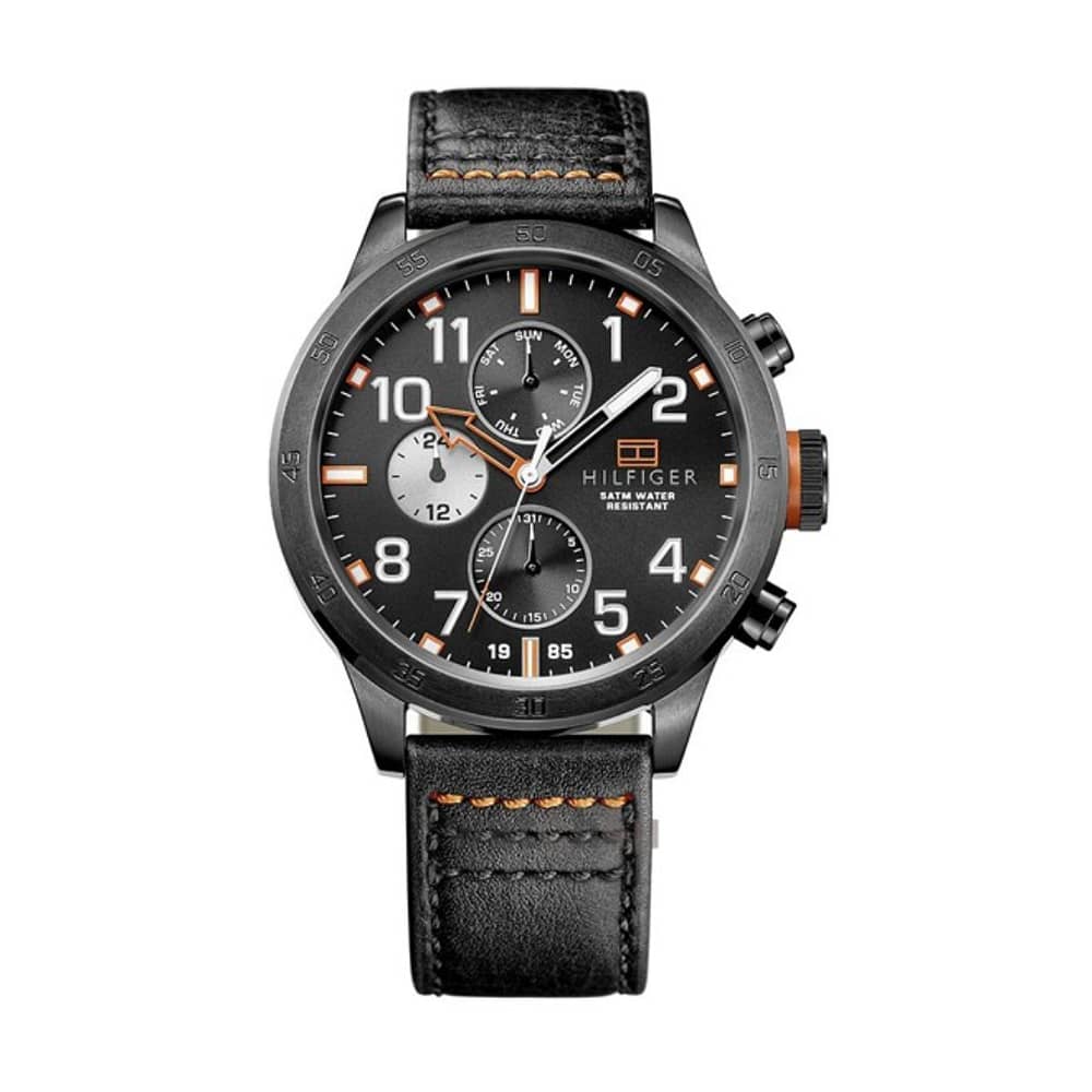 Tommy Hilfiger Men’s Quartz Black Leather Strap Black Dial 46mm Watch 1791136
