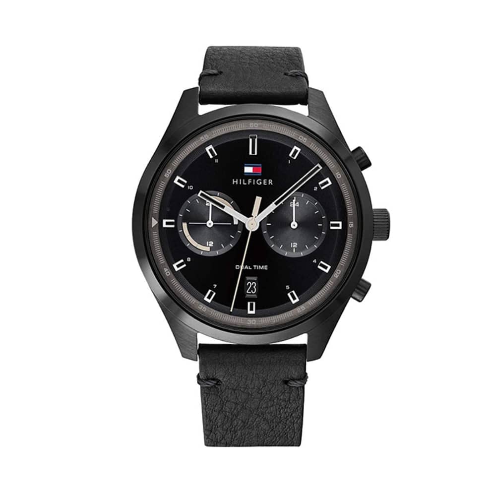 Tommy Hilfiger Men’s Quartz Black Leather Strap Black Dial 44mm Watch 1791731