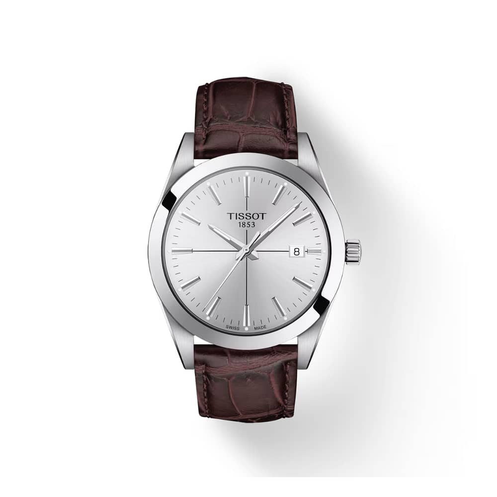 TISSOT Men’s Swiss Made Quartz Brown Leather Strap Silver Dial 40mm Watch T127.410.16.031.00