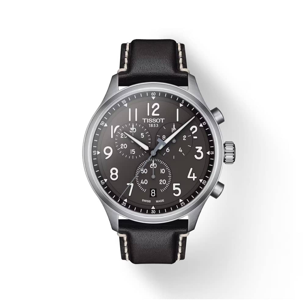TISSOT Men’s Swiss Made Quartz Black Leather Strap Anthracite Dial 45mm Watch T116.617.16.062.00