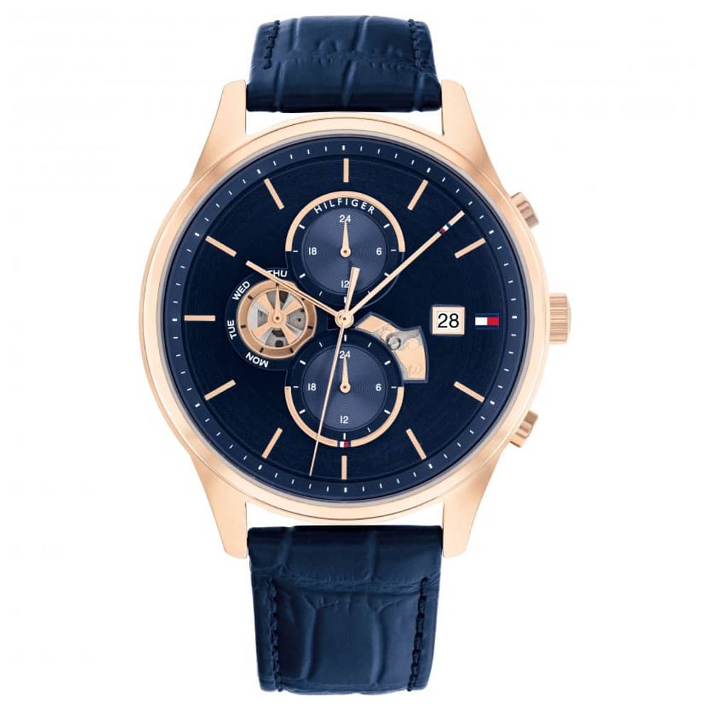 Tommy Hilfiger Men’s Quartz Blue Leather Strap Blue Dial 44mm Watch 1710503