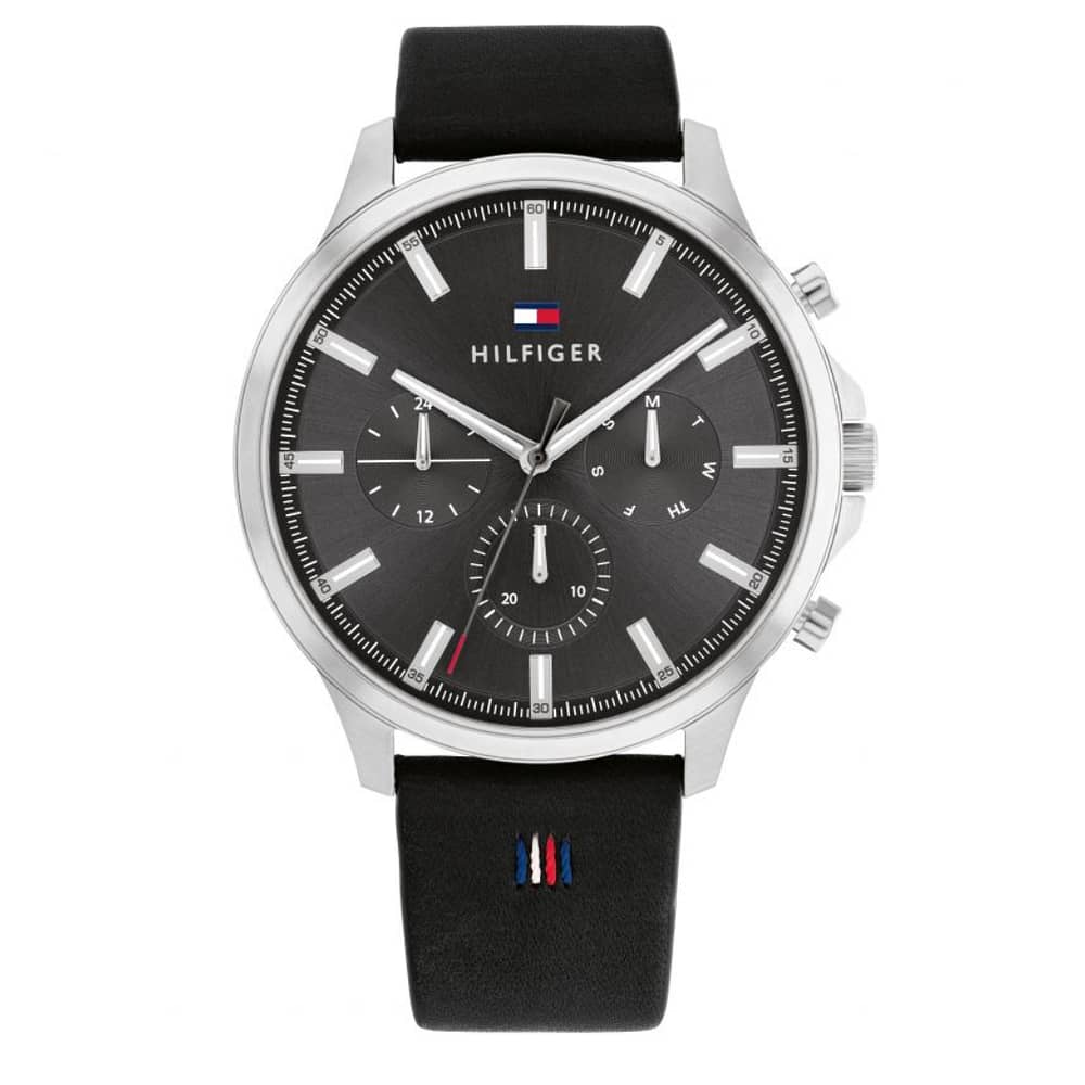 Tommy Hilfiger Men’s Quartz Black Leather Strap Grey Dial 44mm Watch 1710495