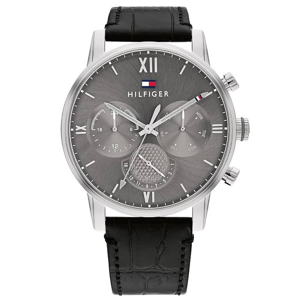 Tommy Hilfiger Men’s Quartz Black Leather Strap Grey Dial 44mm Watch 1791883