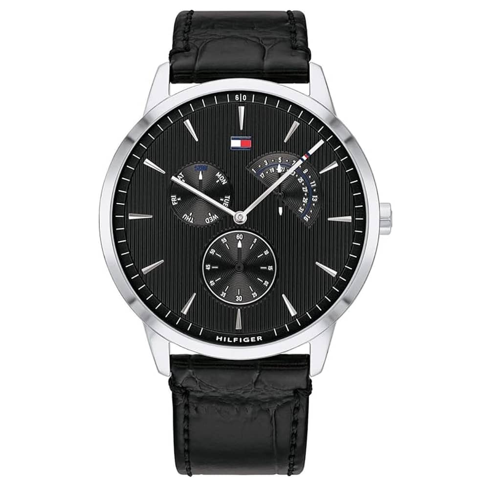 Tommy Hilfiger Men’s Quartz Leather Strap Black Dial 44mm Watch 1710391