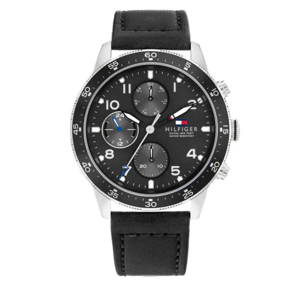 Tommy Hilfiger Men’s Quartz Black Leather Strap Black Dial 44mm Watch 1791947