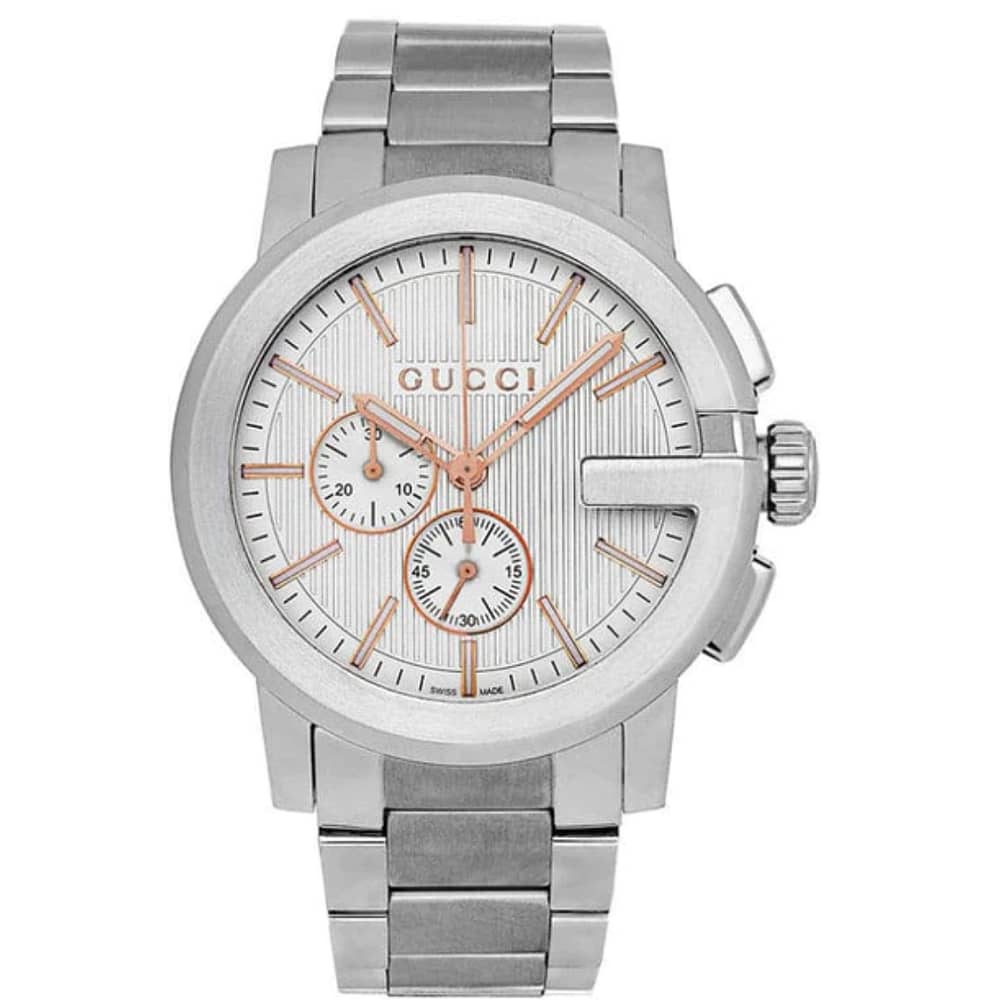 Gucci Men’s Swiss Made Quartz Stainless Steel Silver Dial 44mm Watch YA101201
