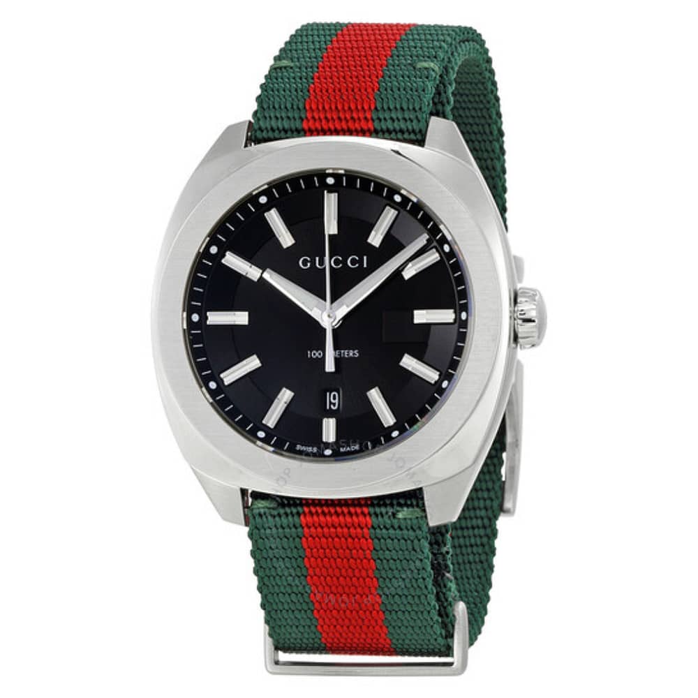 Gucci Men’s Swiss Made Quartz Nylon Strap Black Dial 41mm Watch YA142305
