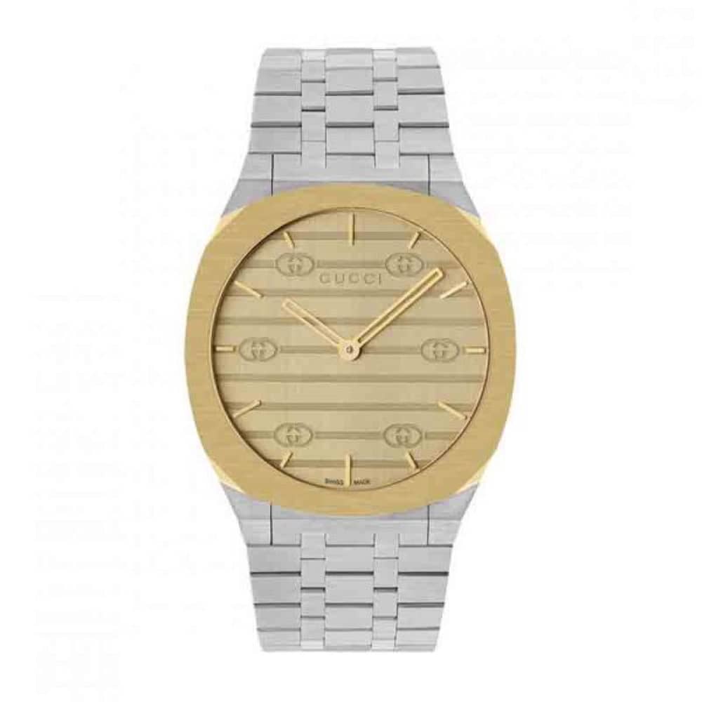 Gucci Men’s Swiss Made Quartz Silver Stainless Steel Champagne Dial 38mm Watch YA163405