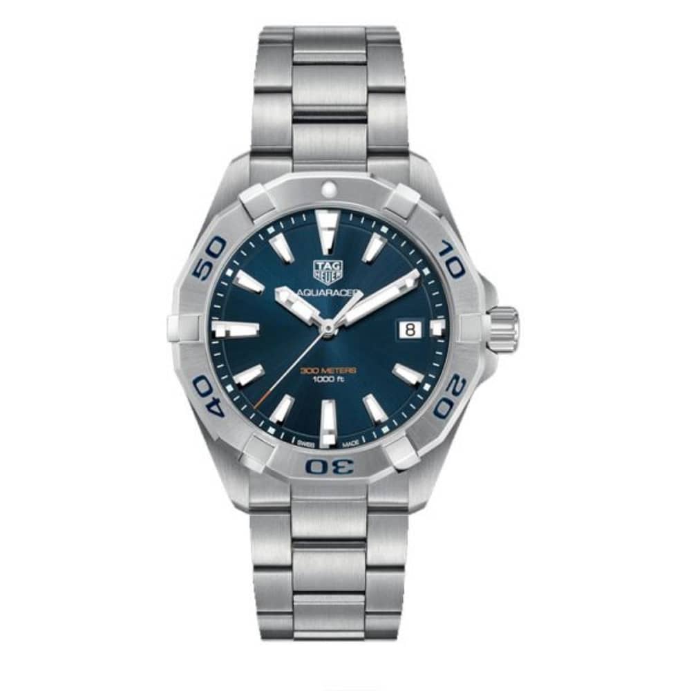 Tag Heuer Aquaracer Men’s Quartz Swiss Made Silver Stainless Steel Blue Dial 41mm Watch WBD1112.BA0928