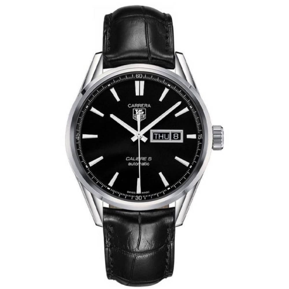 Tag Heuer Carrera Men’s Automatic Swiss Made Black Leather Strap Black Dial 41mm Watch WAR201A.FC6266
