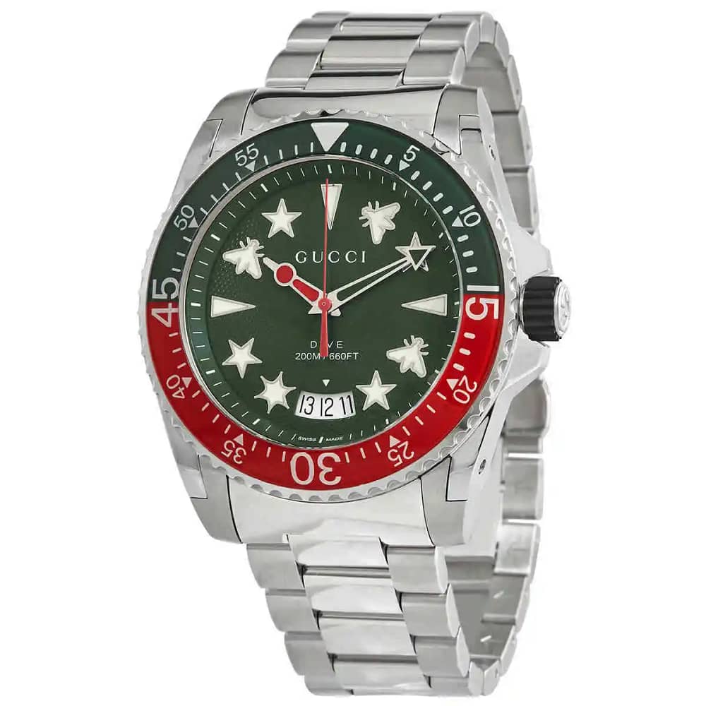 Gucci Men’s Swiss Made Quartz Stainless Steel Green Dial 45mm Watch YA136222